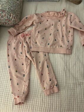 Baby Boden Embroidered Ruffle Collar Matching Sweatsuit